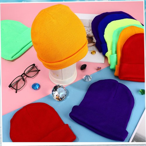 Yahenda 48 Pack Knit Beanies Hats Winter Beanie Hats Warm Knitted Cuffed Skull Cozy Cap for Men Women Unisex(Bright Colors,Lively Style)