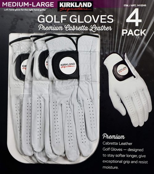 Kirkland Signature Golf Gloves - Premium Cabretta Leather for Comfort | Medium/Large (4 Count)