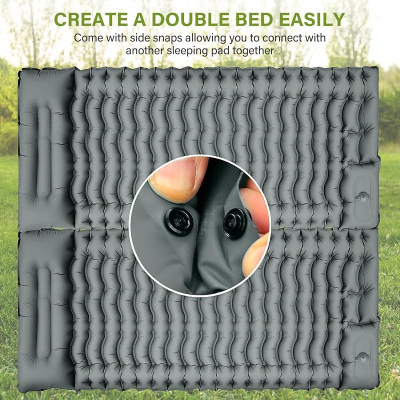 Ultralight Inflatable Sleeping Pad with Built-In Pillow, 78x27x3 in – Ultralight Camp Pad, Grey (Variation: Grey)