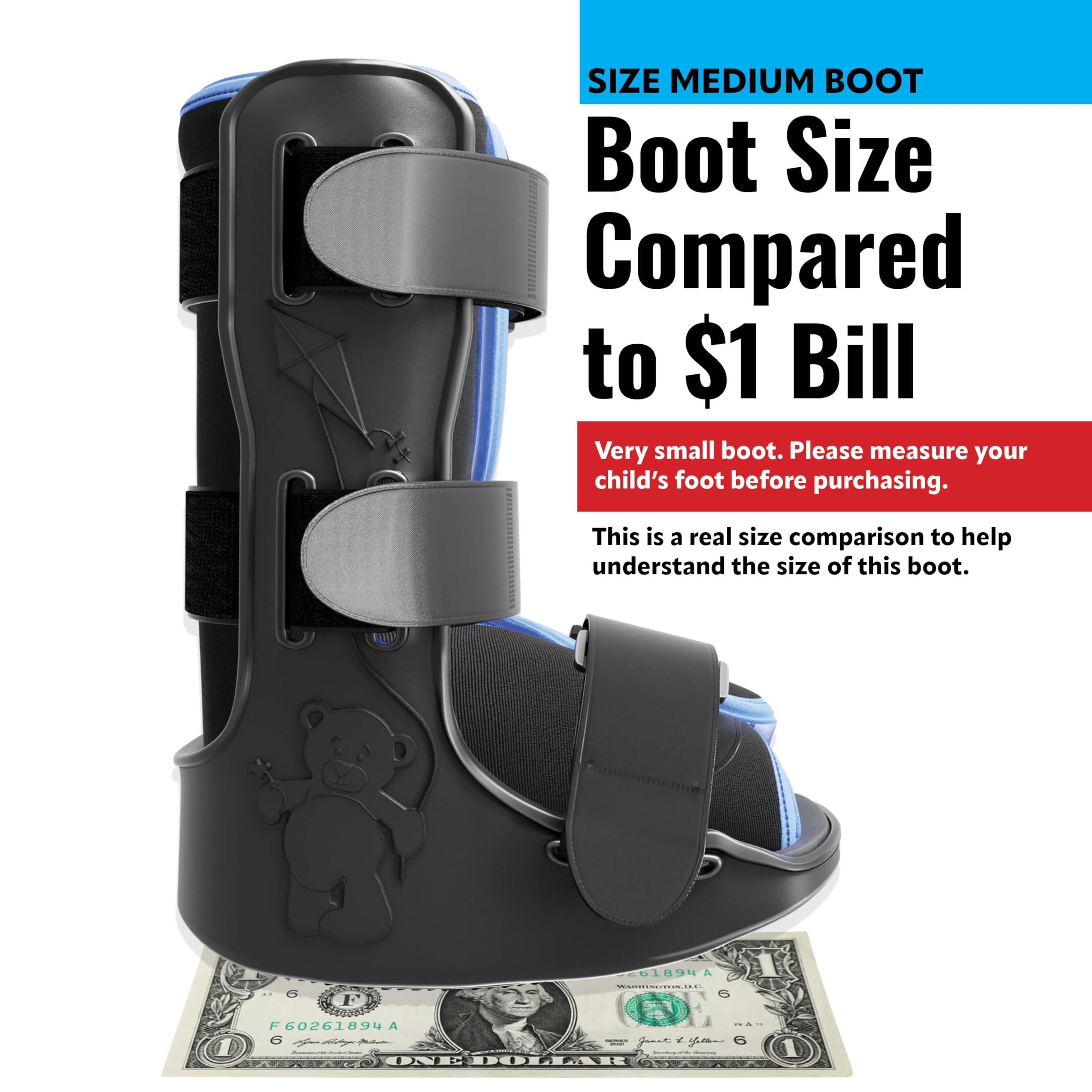 Braceapedia Pediatric Medical Walking Boot - Toddler & Kids Only, Orthopedic Foot Boot & Ankle Support Brace for Sprained Ankle - Universal Left/Right Fit - Medium Blue Liner (Fits Kids Foot Length 5" to 6 inches)