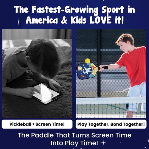 Dany x Kevin Kids Pickleball Paddle – Astronaut & Galaxy Design for Ages 3–12 | Lightweight Fiberglass (0.37 lbs) | Small, Comfy Grip | Fun Beginner Gift for Boys, Girls, Toddlers & Youth