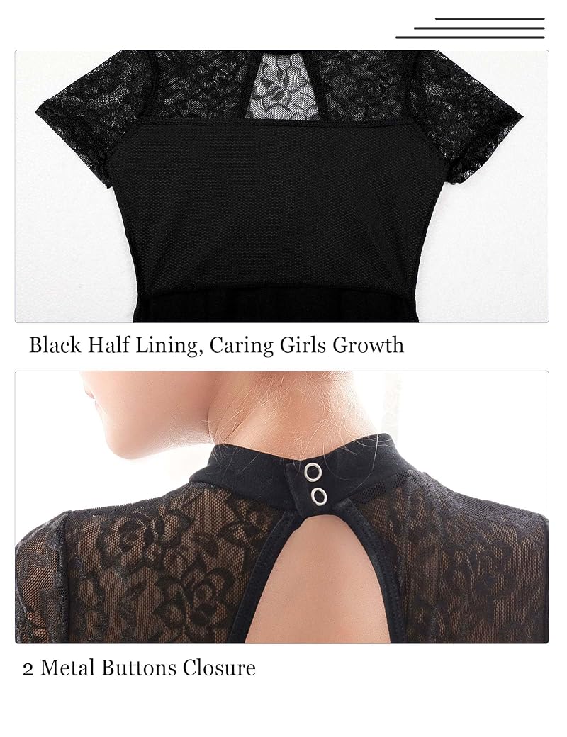 High Neck Lace Leotard for Girls - 7-8 Years - Black Lining
