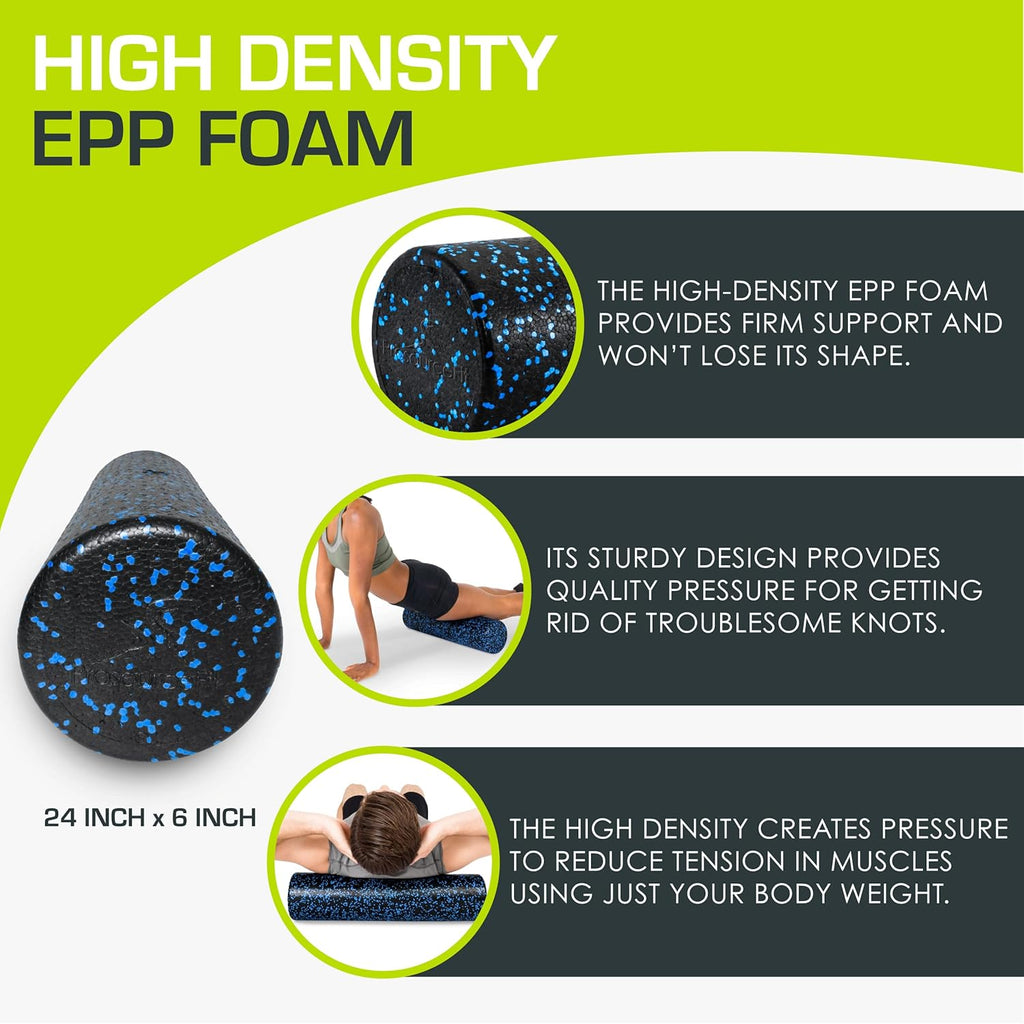 ProsourceFit Foam Roller - 24-Inch Firm Massage Tool for Back Stretching & Muscle Recovery | Black/Blue