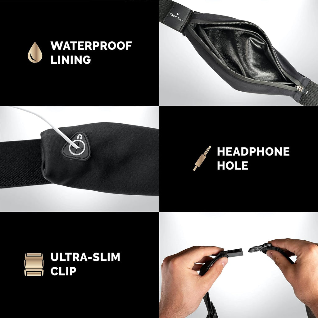 Back Bay Slim Running Belt - Fits All Phones | Versatile Fanny Pack for Runners & Workout Gear