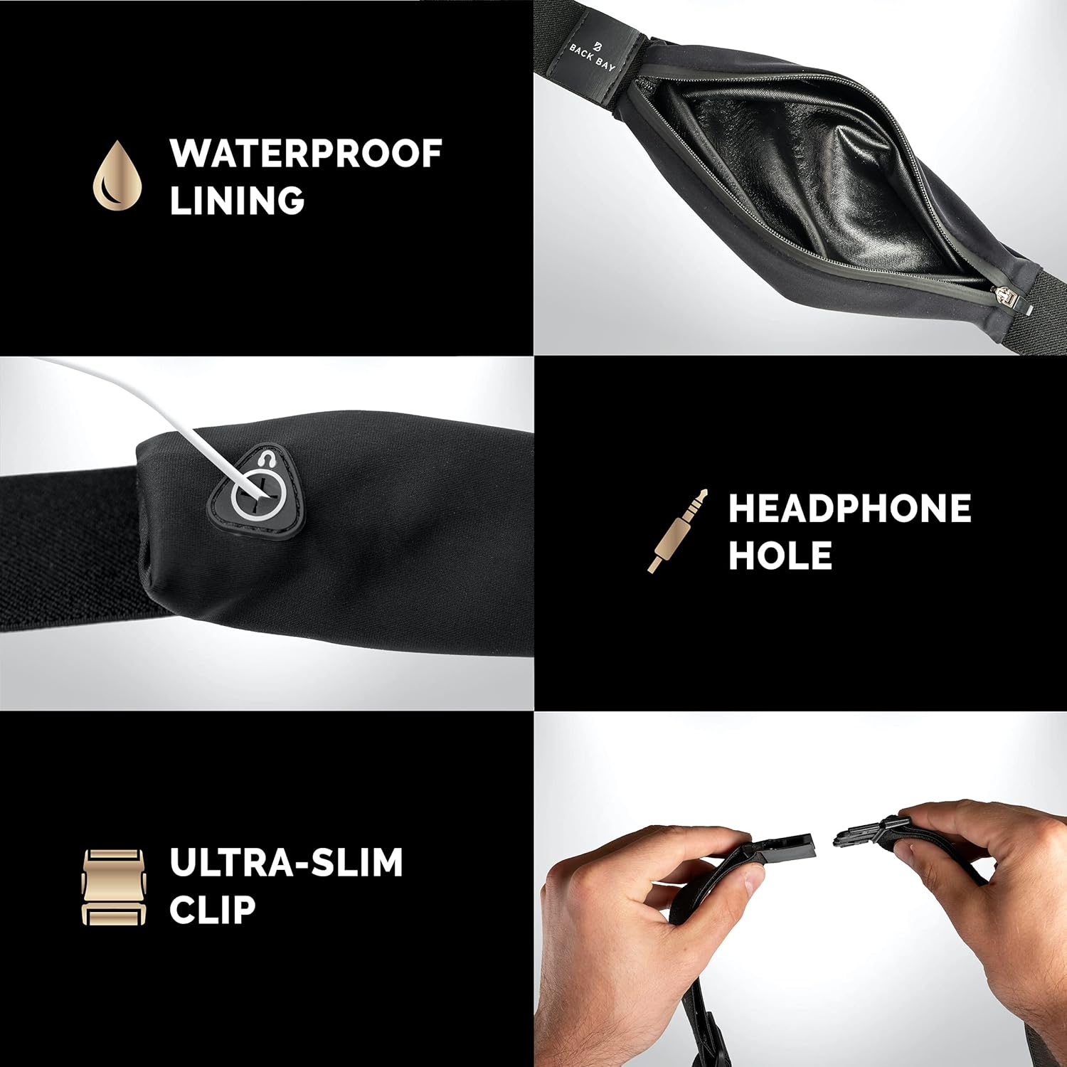 Back Bay Slim Running Belt - Fits All Phones | Versatile Fanny Pack for Runners & Workout Gear