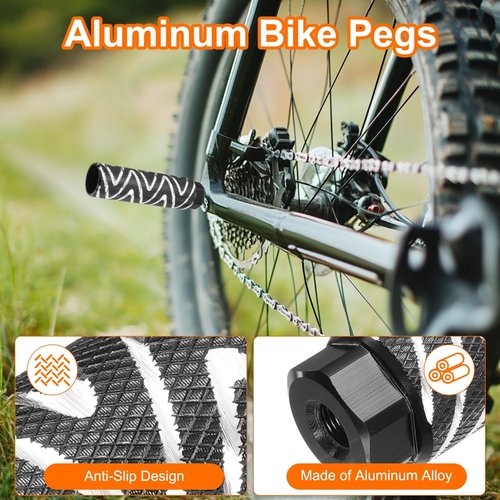 HARFINGTON 2 Pairs Bike Pegs Aluminum Alloy Rear Stunt Pegs Anti-Skid Foot Pedals Fit 3/8" Axles for Mountain Bike BMX, Black & Red