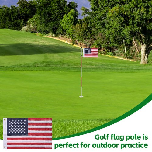 Golf Flagstick 6ft, Double-Side American Flag for Putting Green, Portable 5-Section Design for Backyard Practice, Golf Pin USA Flag for Driving Range