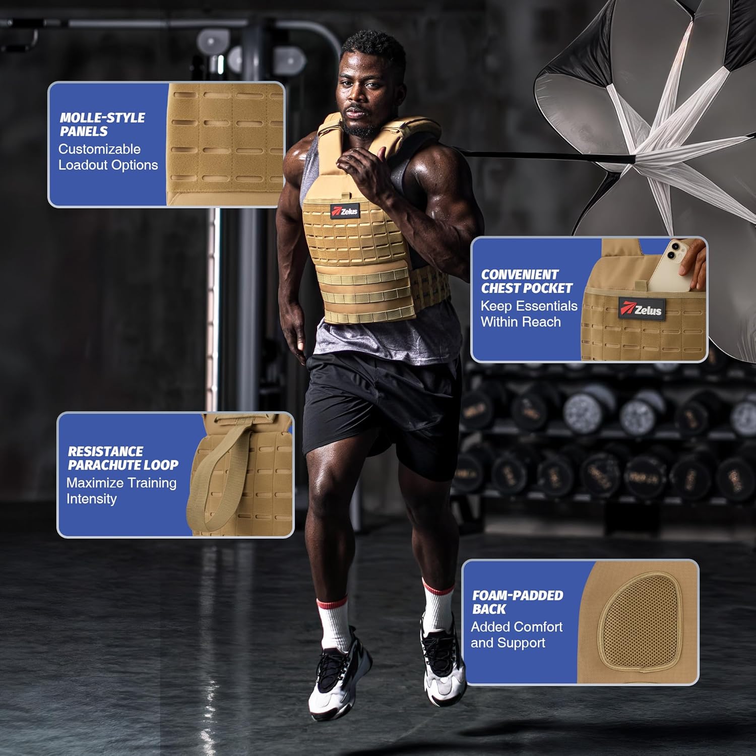 ZELUS Weighted Plate Carrier Vest - Tactical Adjustable Design for Strength Training | Holds Up to 65lb