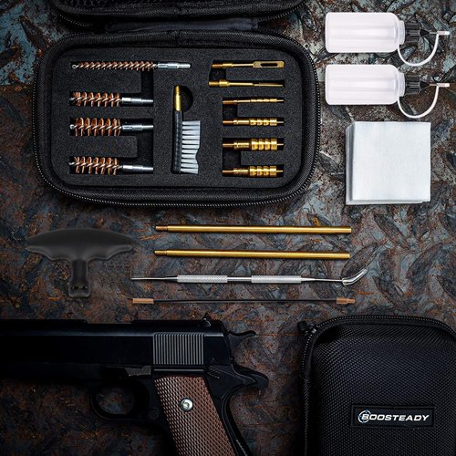 BOOSTEADY Universal Handgun Cleaning Kit - Complete Set for .22, .357, .38, 9mm & .45 Caliber Pistols