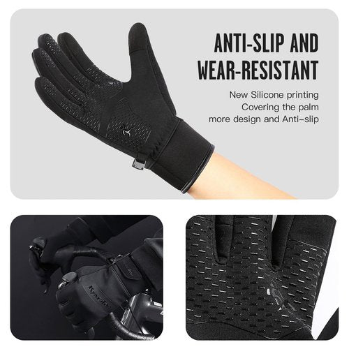 FOXLVDA 10℉ Winter Gloves Men Women, Waterproof Windproof Thermal Touch Screen with Non-Slip Grip and Warm Lining for Cold Weather Cycling, Driving, Hiking, Running, Golf, Ski (Black, Large)