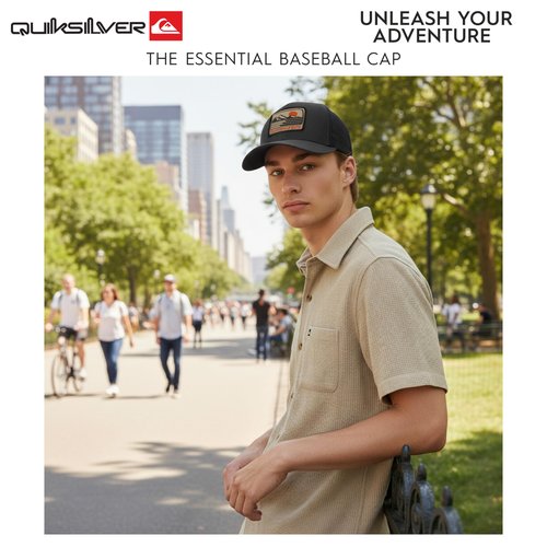 Quiksilver Men's Premium Cotton Adjustable Snap Back Logo Baseball Cap, Charcoal, One Size