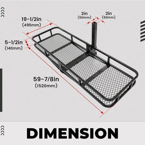 KUAFU Folding Hitch Mount Cargo Carrier - 60"x19.5"x5.5" Rear Luggage Basket for SUVs & Trucks | 550LBS Capacity