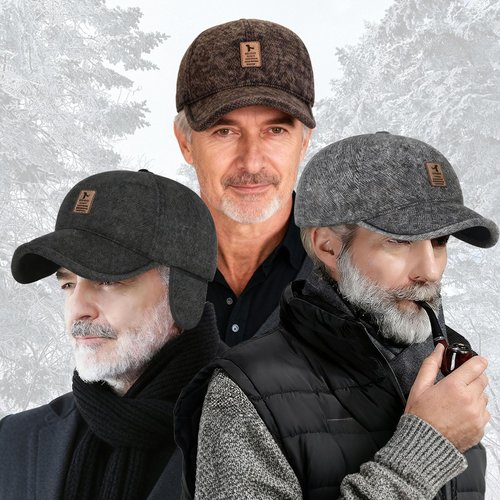 Yooooomi 2 Pack Winter for Men Outdoor Hat,Adjustable Warm Baseball Cap Hats Dad Caps (US, Alpha, One Size, Black+Brown)