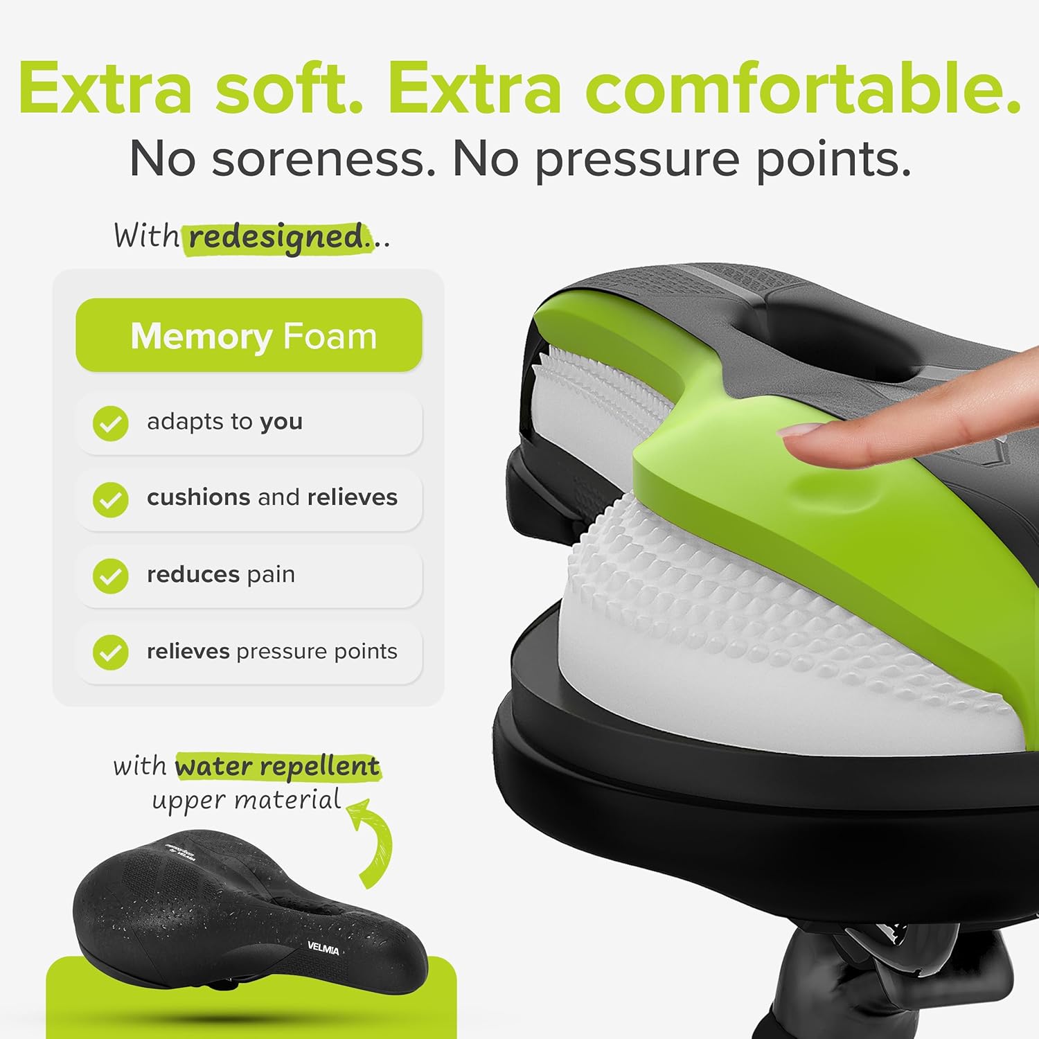 VELMIA Bicycle Saddle - Ergonomic Waterproof Seat for Men and Women - 3 Zone Comfort Design