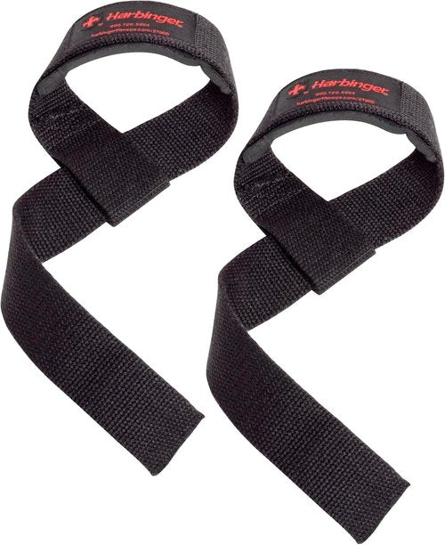 Harbinger Padded Cotton Lifting Straps - NeoTek Cushioned Wrist Support | 21.5" Length, 1.5" Width Pair for Weightlifting