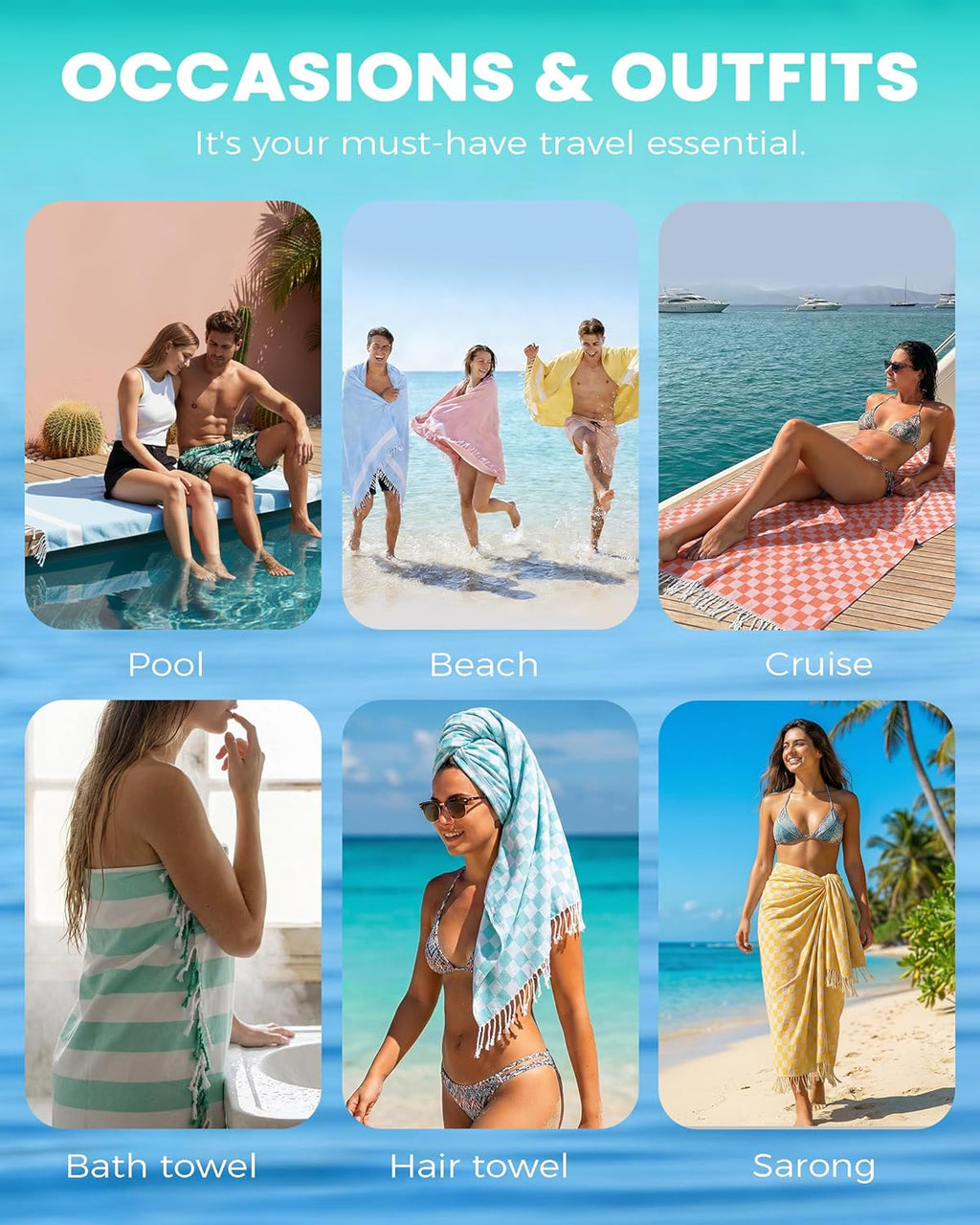 Skiennix Checkered Plaid Turkish Beach Towel - Oversized, Quick-Dry, Sand-Free Vacation Essential