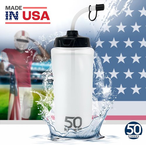 50 Strong Water Bottle | 1 Liter BPA-Free Sports Bottles with Straw - 2-Pack for Easy Squeeze & Grip