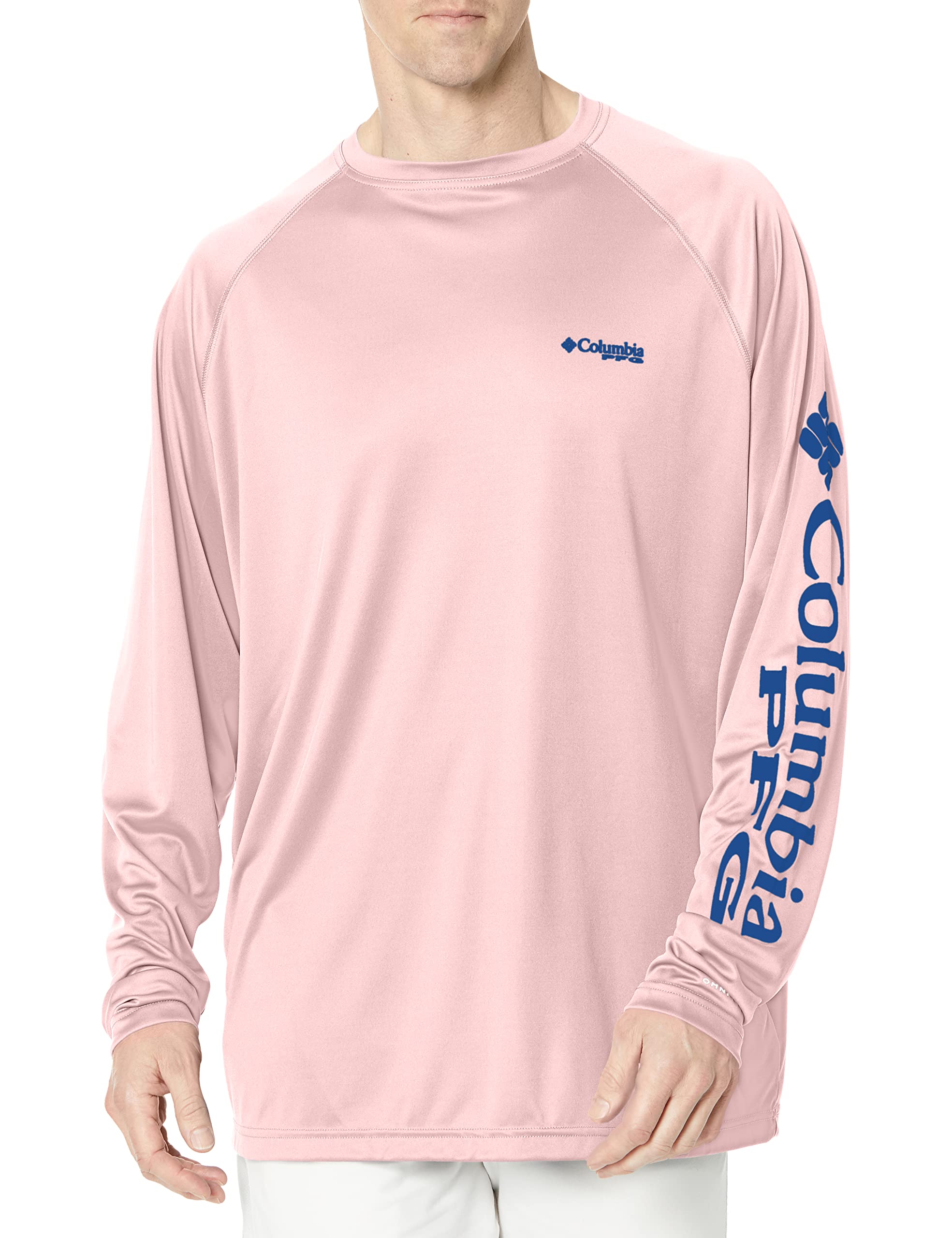 Columbia Men's Terminal Tackle Long Sleeve Shirt, Cherry Blossom/Vivid Blue, Medium