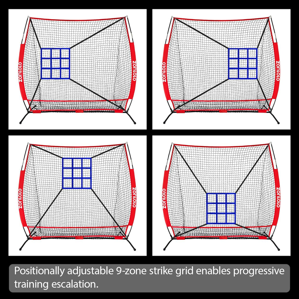 Skiennix 6x6ft Portable Baseball & Softball Net - Sturdy Bow Frame with Batting Tee & Ball Caddy
