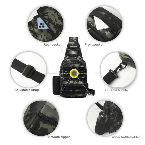 DOUNTO Tactical Sling Bag for Men Molle Utility Shoulder Bag Chest Pack Crossbody Backpack for Hiking Hunting (Black CP)