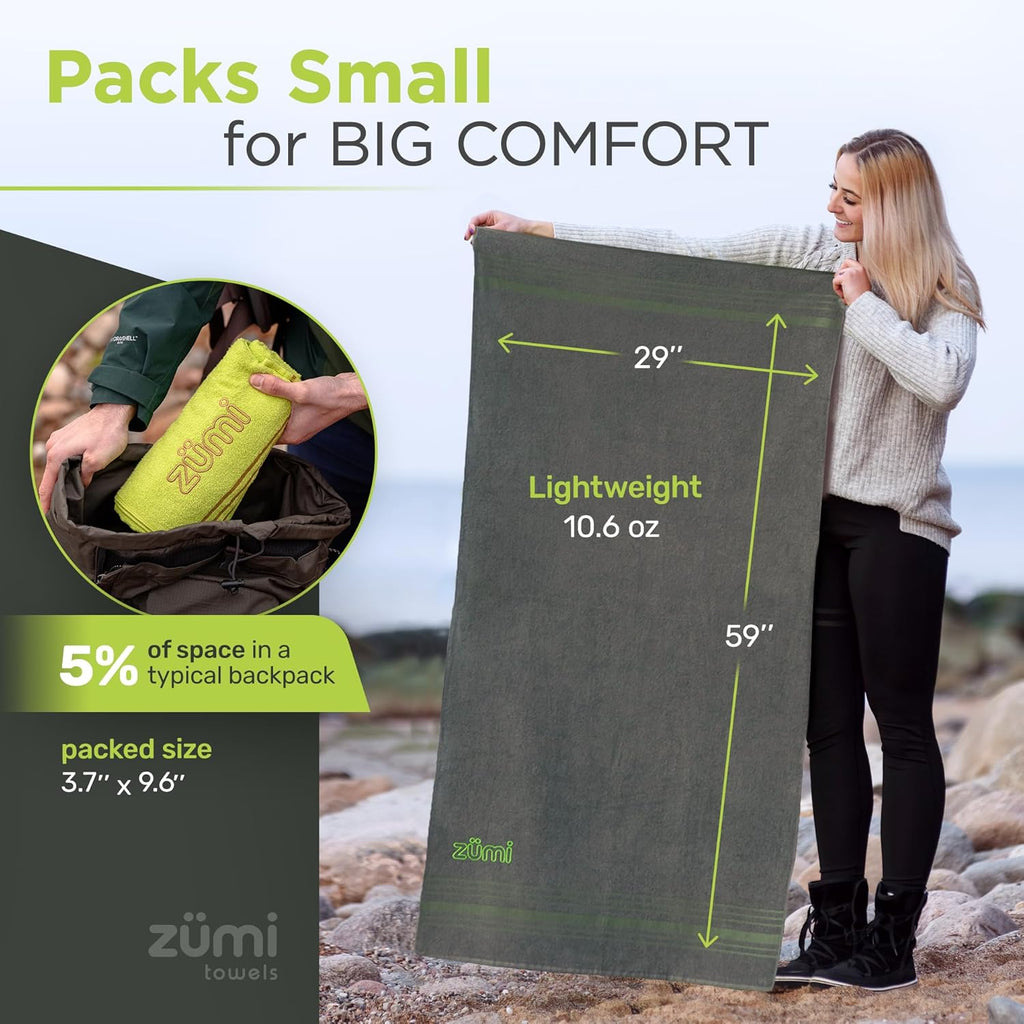 Zumi 100% Cotton Quick Dry Travel Towel - Soft, Compact & Highly Absorbent | Gray, Ideal for Beach & Gym