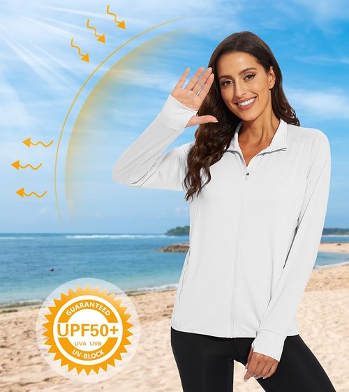 MAGCOMSEN Women's Lightweight Athletic Jacket - UPF 50+ Sun Protection, Full Zip, Long Sleeve, Ideal for Hiking