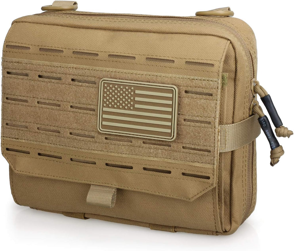 WYNEX Tactical Admin Pouch - Tri-Fold Design | MOLLE Tool & First Aid Organizer | Includes USA Flag Patch