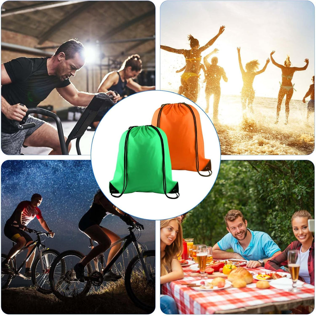 PLULON Drawstring Backpack - 2-Pack Cinch Sacks for Gym, Yoga & Travel - Green & Orange
