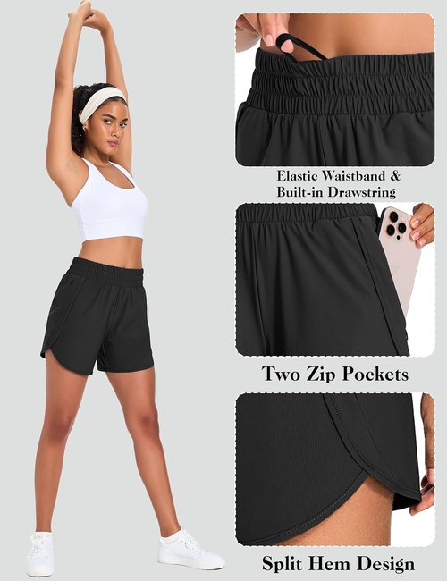 KPSUN Women's High Waisted Running Shorts - Lightweight Quick-Dry Gym Shorts with Zipper Pockets | 5" Length