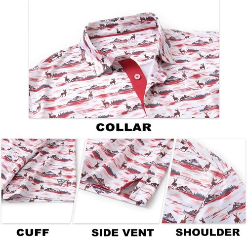 M MAELREG Men's Golf Shirt - Moisture-Wicking Short Sleeve Polo with Performance Print Patterns