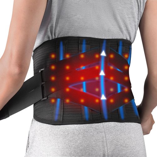 HONGJING Heated Back Brace Rechargeable for Lower Back Pain Relief, Heating Lumbar Support Belt with 7 Metal Stays, 3 Heat Levels for Men Women Herniated Disc, Scoliosis,Sciatica (M)