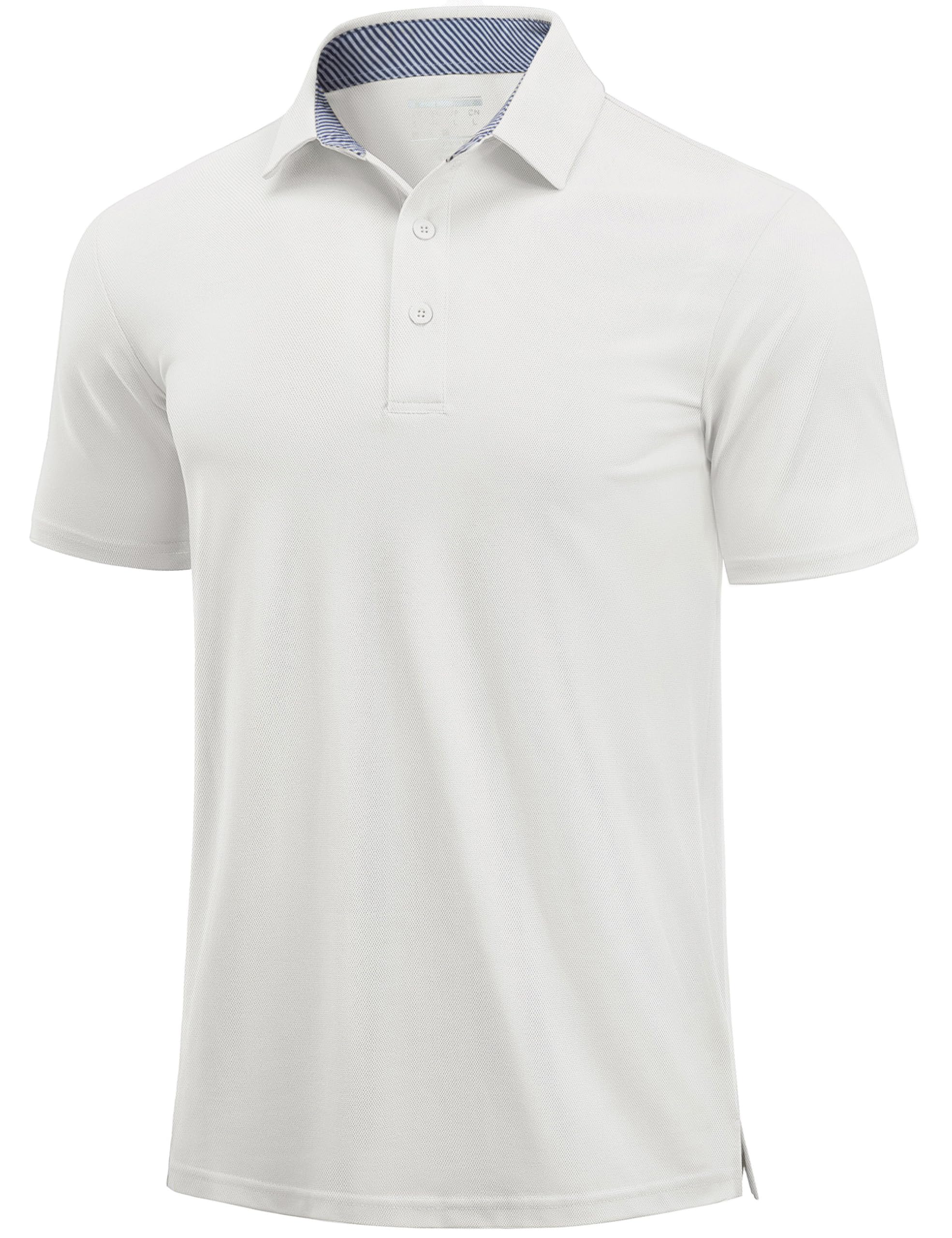 Cotrasen Men's Polo Shirts Short Sleeve Cotton Pique 3 Buttons Classic Fit Casual T-Shirt Breathable Moisture Wicking Performance Golf Soft Stretch Shirts White XL