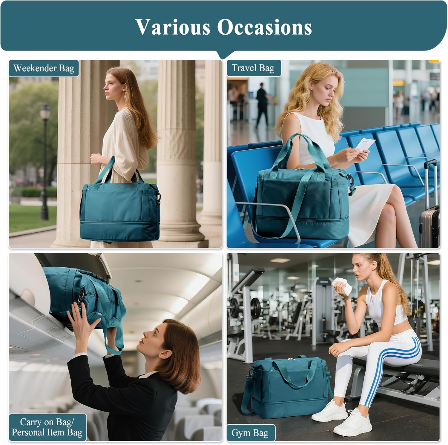 Skiennix Travel Duffel Bag - Stylish Overnight Weekender with Shoes Compartment | Peacock Blue
