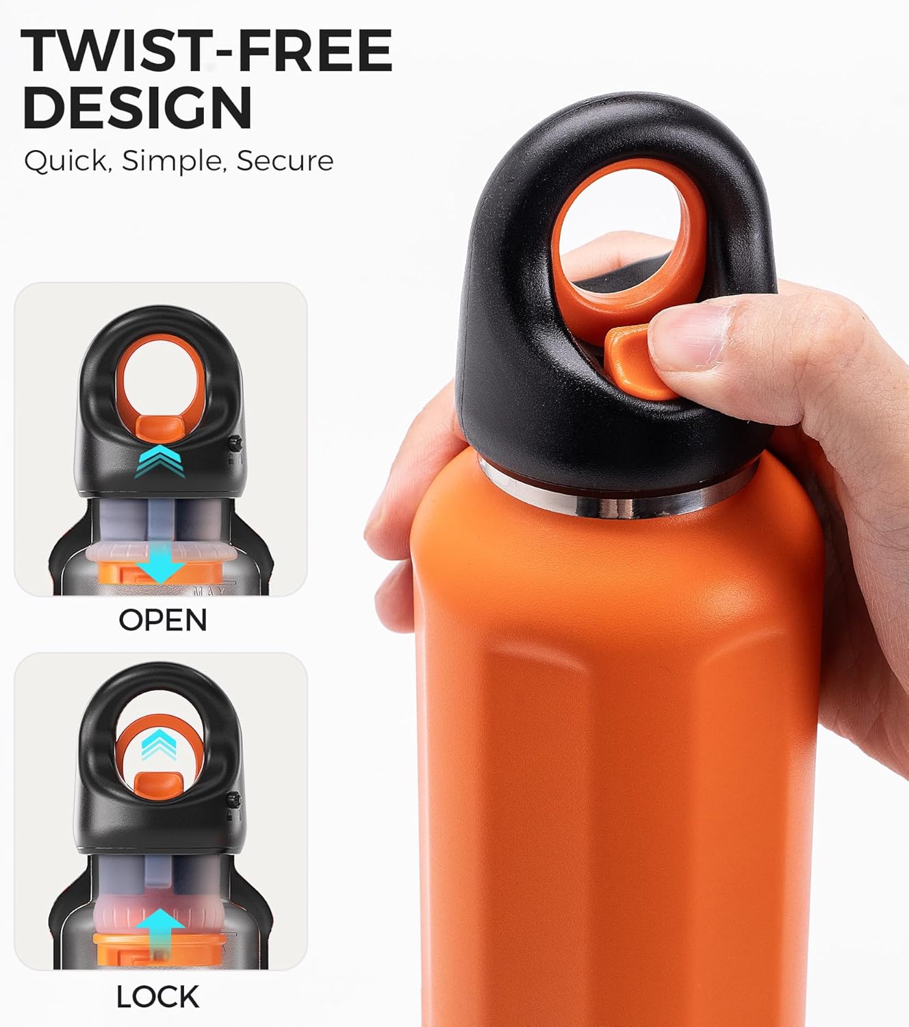 TakeToday 20oz Insulated Water Bottle - Stainless Steel Double-Wall Thermos | Leakproof & BPA-Free, Orange