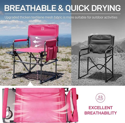 Ever Advanced Camping Directors' Chair - Portable Folding Design with Side Table & Pocket | Heavy Duty, 400lbs, Pink