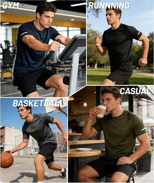 Little Beauty Men's Workout Shirts - 3 Pack Fast-Dry Athletic T-Shirts | Moisture-Wicking Short Sleeve