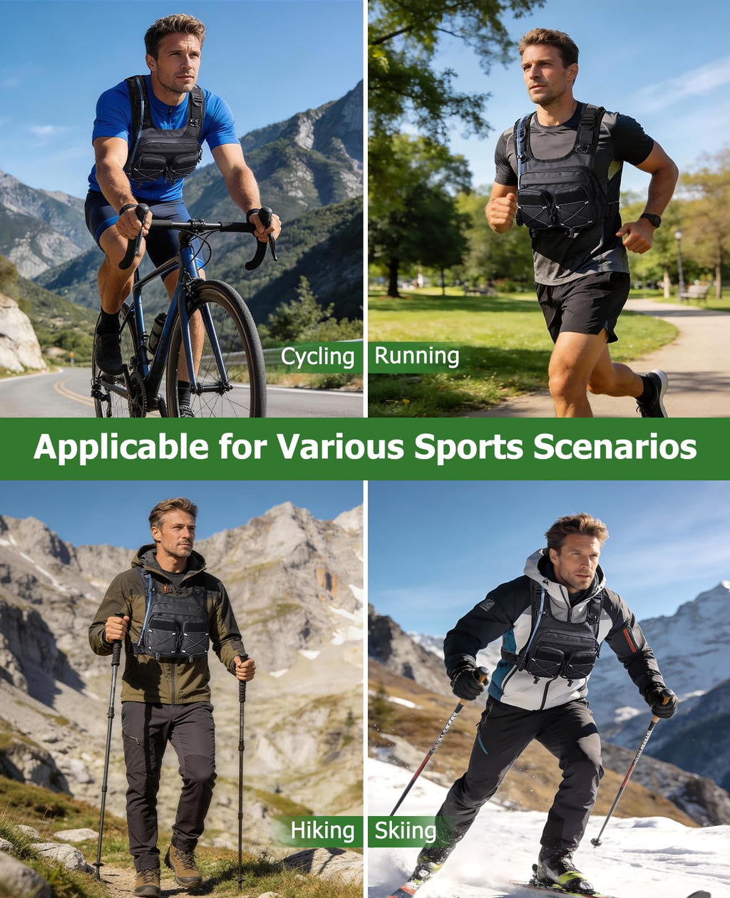NOOLA Running Vest with 2L Water Bladder, Reflective Hydration Backpack for Men Women, Lightweight Chest Pack with Phone Pocket Adjustable Running Backpack for Marathon Fishing Cycling Hiking, Large