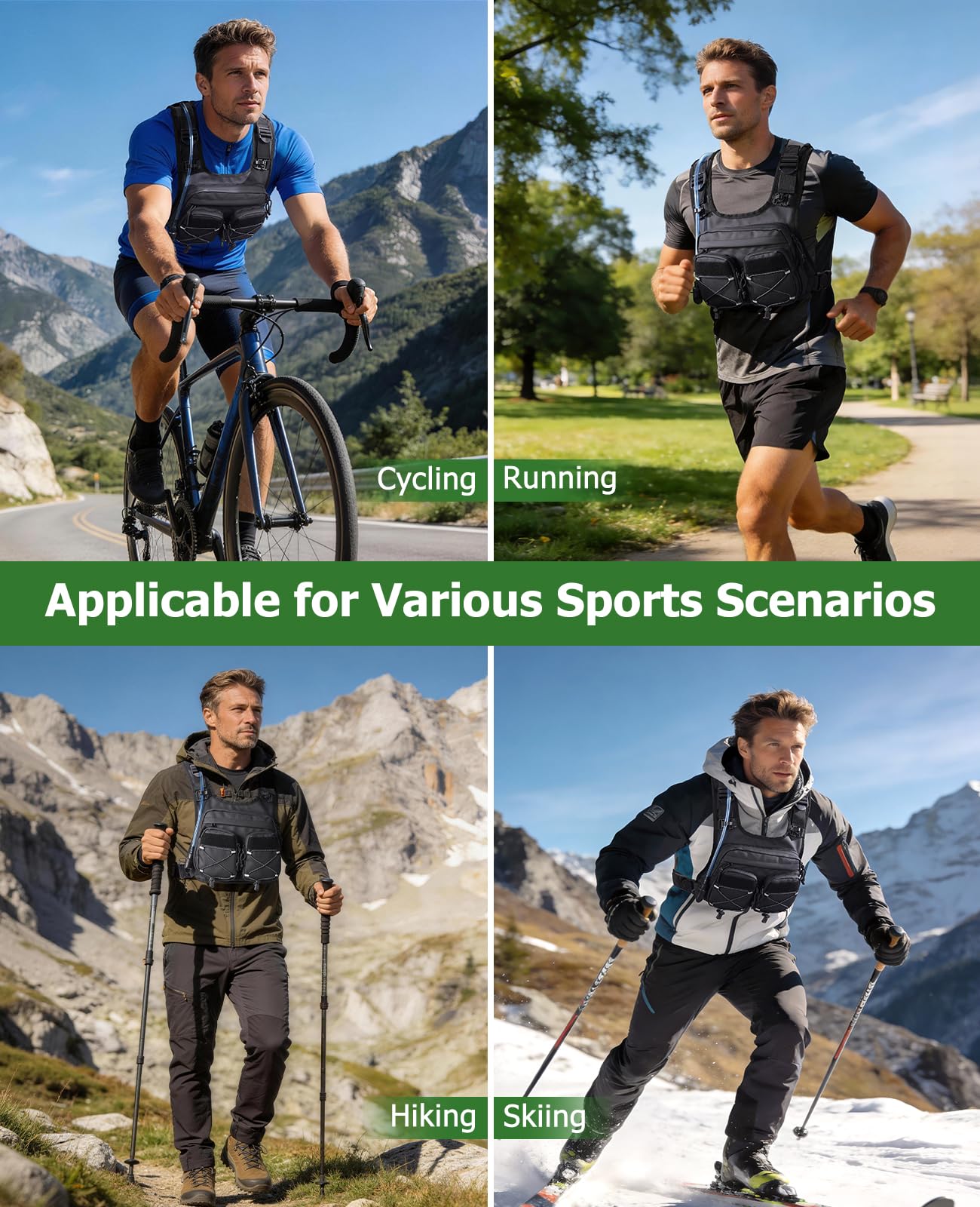 NOOLA Running Vest with 2L Water Bladder, Reflective Hydration Backpack for Men Women, Lightweight Chest Pack with Phone Pocket Adjustable Running Backpack for Marathon Fishing Cycling Hiking, Large