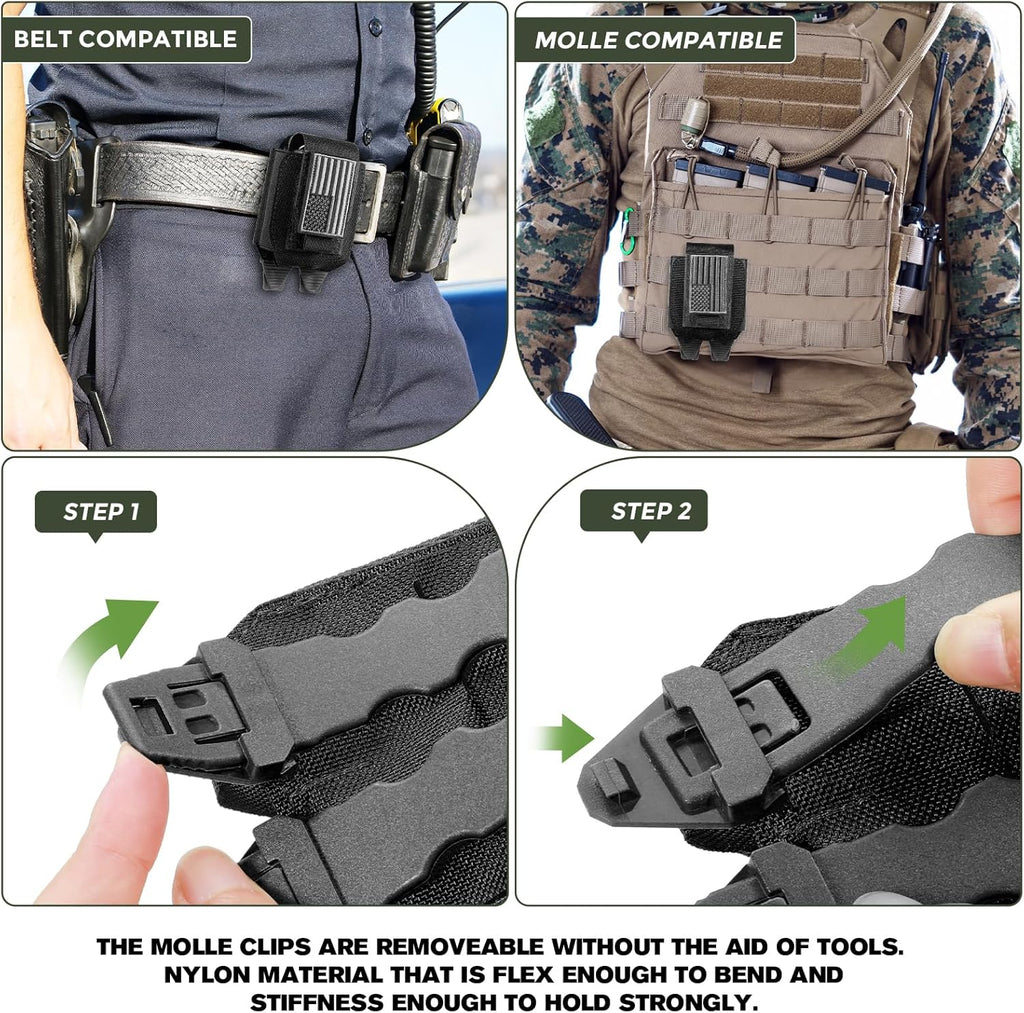 Skiennix Handcuff Pouch - Tactical Holster with USA Flag Patch for Duty Belt & Vest | Fits ASP, Hinged, Chain, Folding Rigid Handcuffs