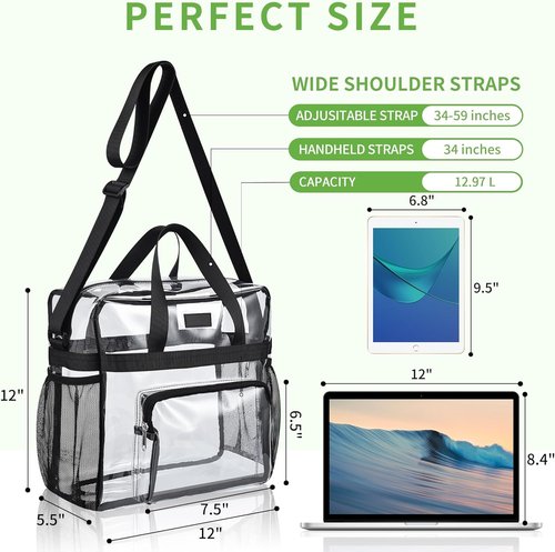 Bagenius Clear Tote Bag - Stadium Approved 12x6x12 Satchel with Shoulder Strap for Events | Durable & Stylish