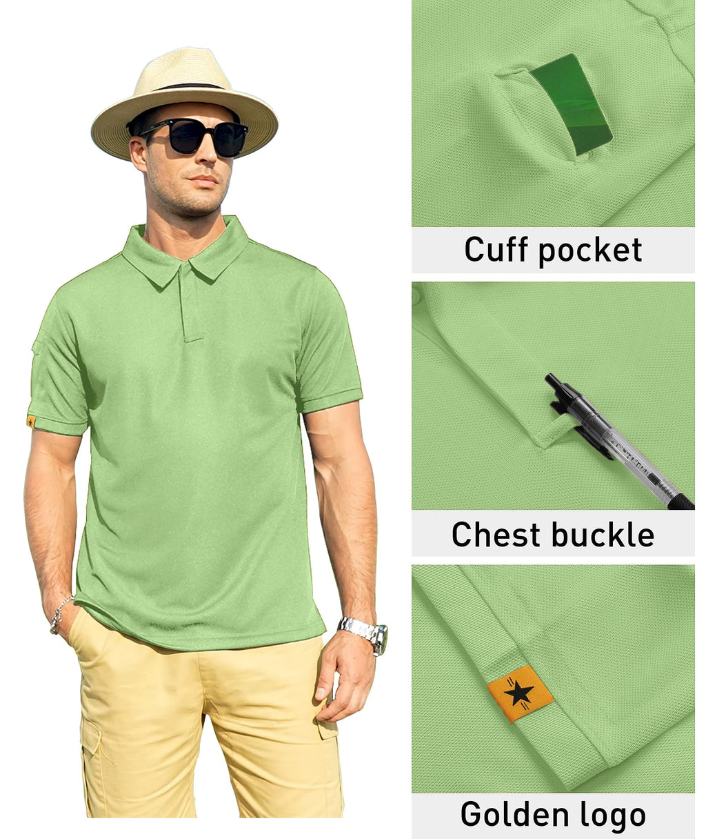 ZITY Mens Polo Shirt Short Sleeve Sports Tactical T-Shirt Athletic Golf Polos Daily Casual Stylish Collared Shirts for Men Light Green XX-Large