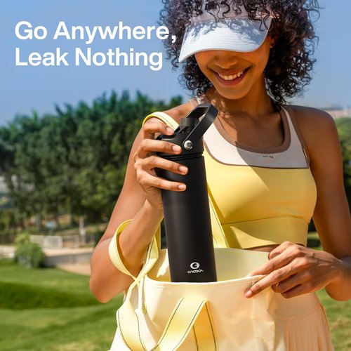 ENCOOL Insulated Water Bottle - Leak-Proof Stainless Steel with Straw | Keeps Drinks Cold for 24 Hours (26 oz, Black Night)