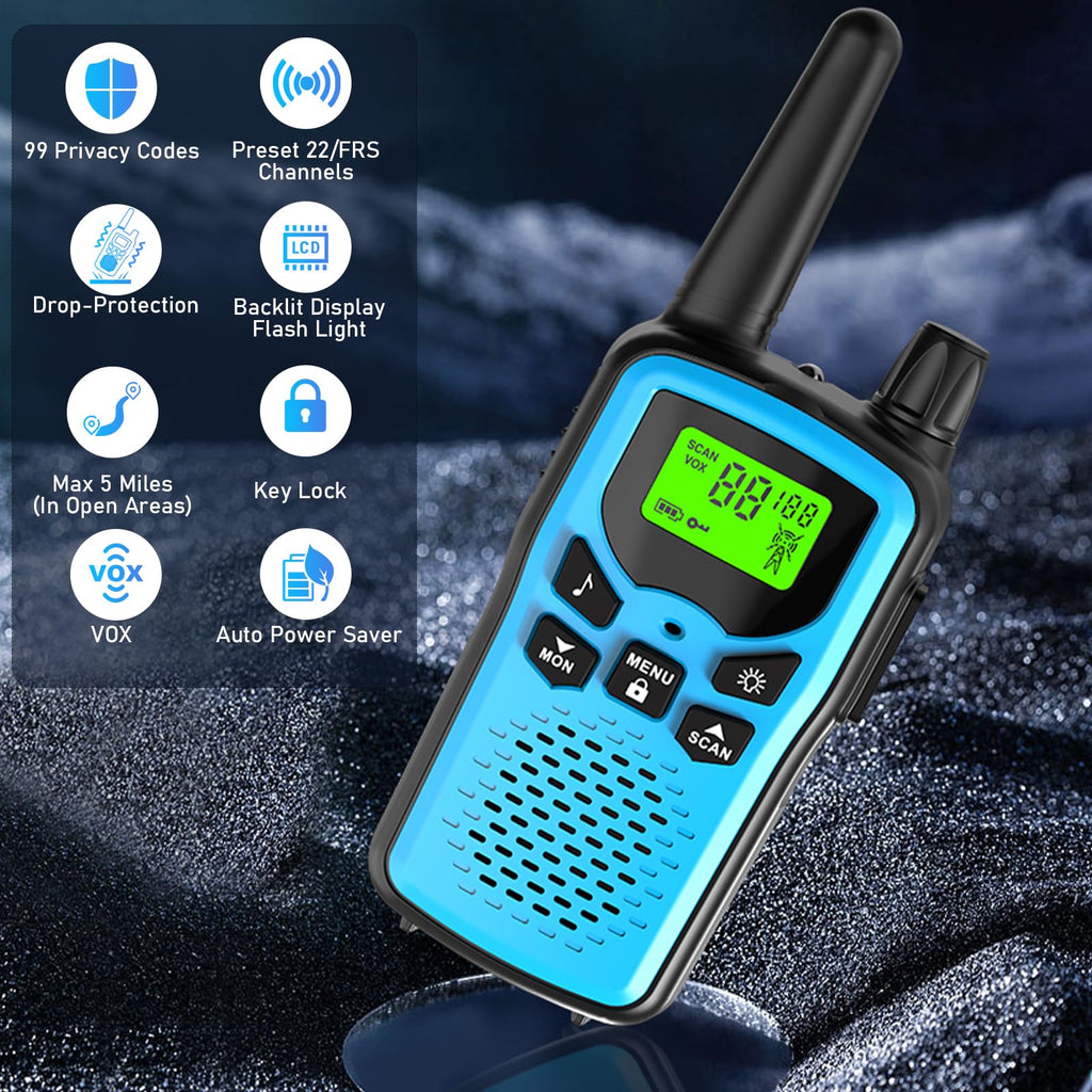 Walkie Talkies for Adults Long Range,Kartal Rechargeable Walkie Talkies with 22 FRS Channels,Two Way Radios with LED Flashlight for Hiking Cruises Camping (Blue)