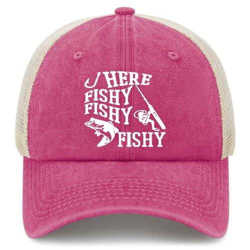 Fishing Here Fishy Fishy Fishy Golf Hat Blue Hat Rose Red02 Womens Trucker Hat Gifts for Her Baseball Caps