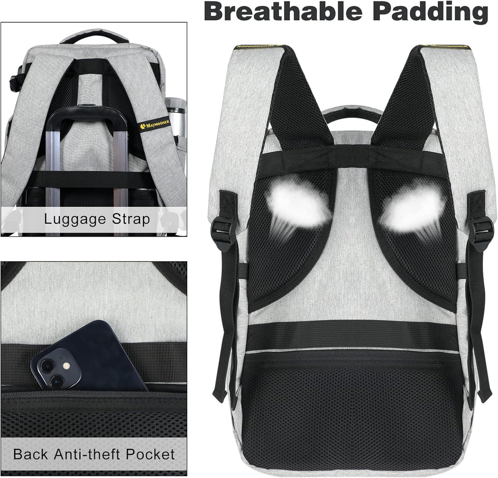 Skiennix Travel Backpack - TSA Approved Carry-On with USB Charging Port | 15.6-Inch Laptop Bag in Grey