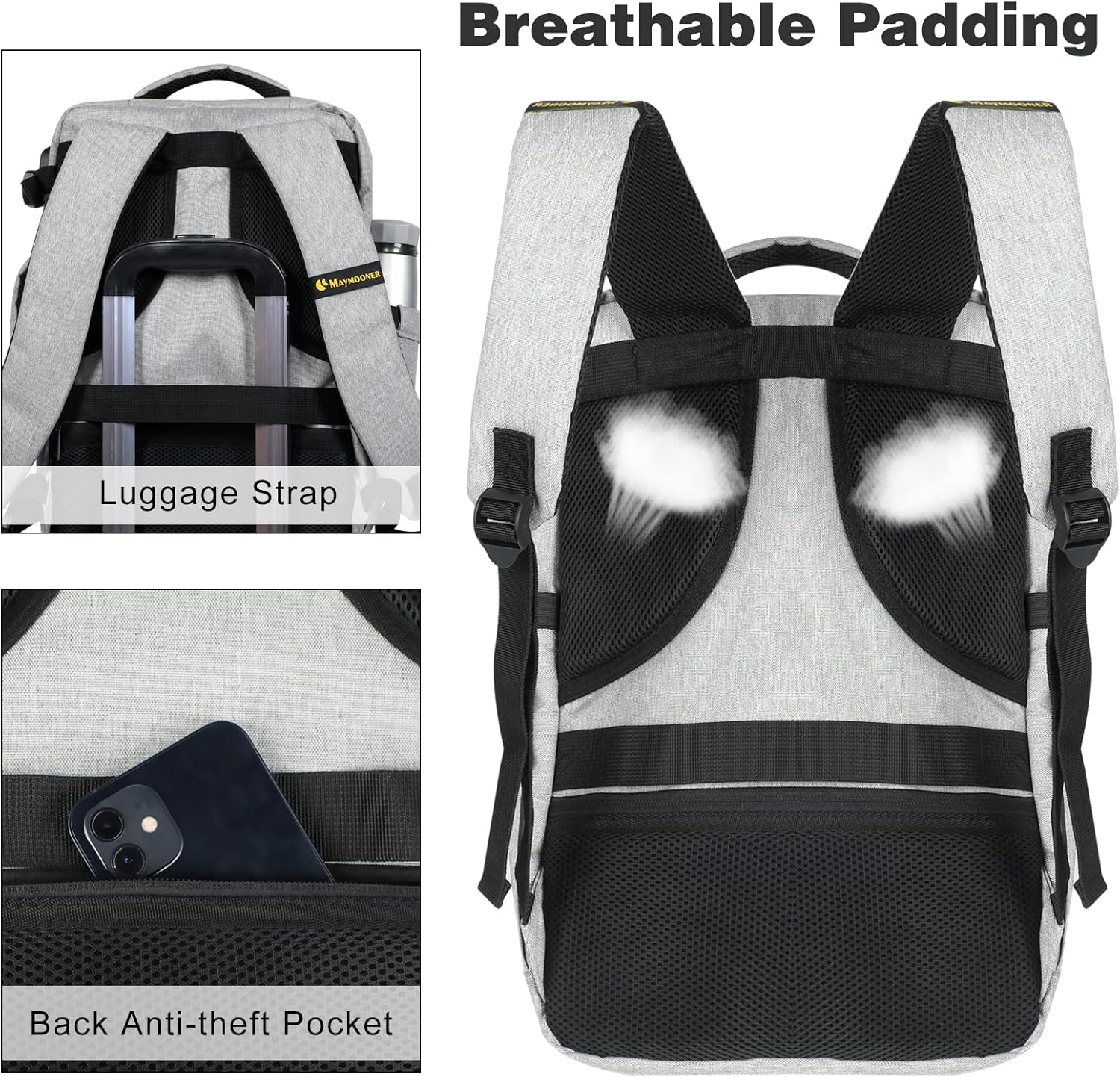 Skiennix Travel Backpack - TSA Approved Carry-On with USB Charging Port | 15.6-Inch Laptop Bag in Grey