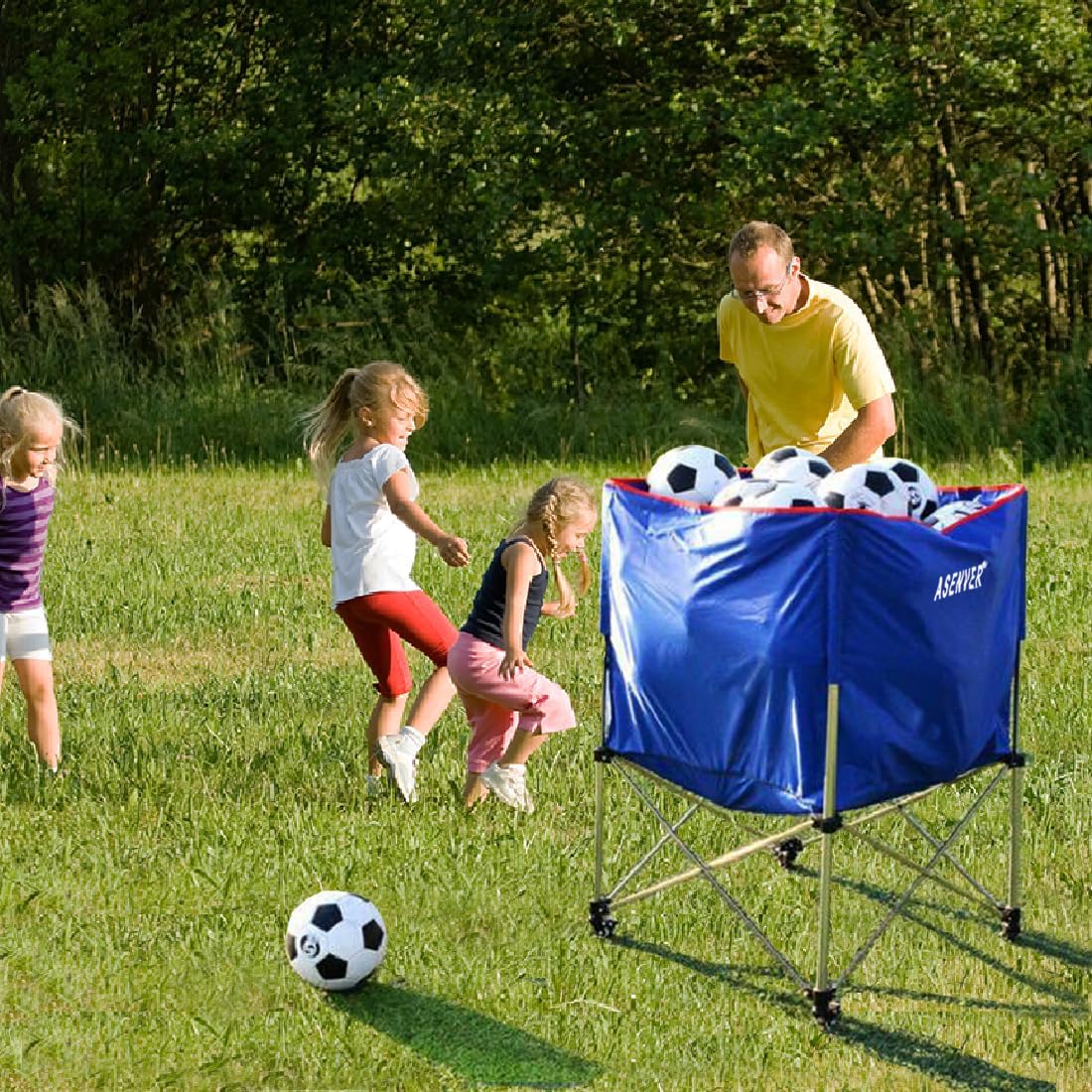 Skiennix Large Capacity Basketball Collecting Cart - Portable Volleyball Hopper with Lockable Wheels