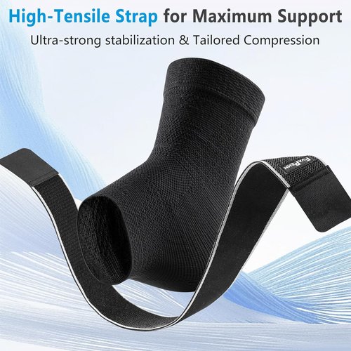 Ankle Brace by Copper Fit | 2-Pack Compression Sleeves for Sprains & Plantar Fasciitis Relief - Black, Large