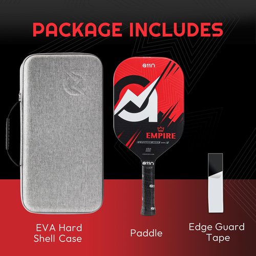 A11N Empire Edgeless Pickleball Paddle – Carbon Fiber Paddle with Longer Handle Design for Double-Handed Backhand & SuperGrit Surface Texture Technology, PowerMax – Elongated Shape, Red