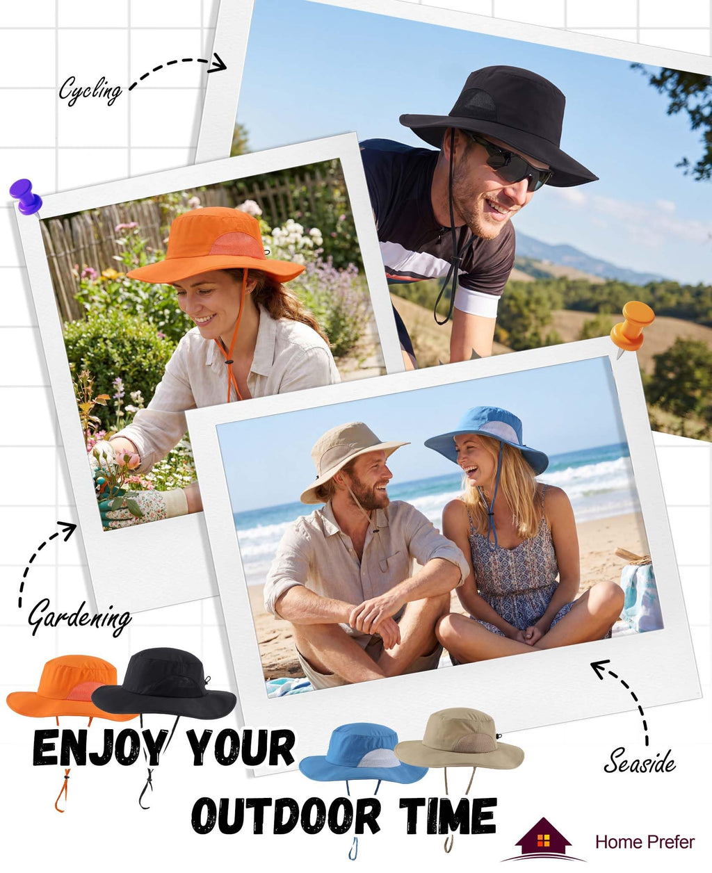 Home Prefer UPF50+ Mens Sun Hat Wide Brim Fishing Hat Airy Mesh UV Protection Portable Bucket Sun Hat White